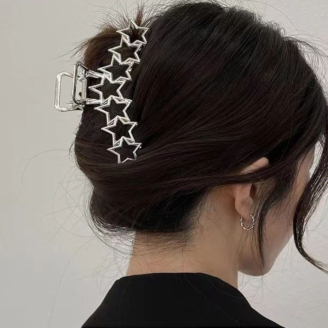 Fashion Hollow Silver Pentagram Hair Clip jepit rambut hati sederhana untuk aksesoris rambut wanita