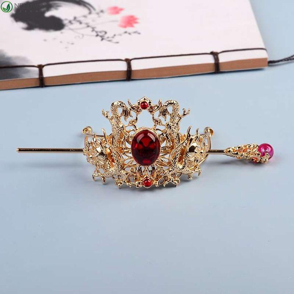 NEEDWAY Needway Wanita Tiara Temperamen Halus Mutiara Hiasan Kepala Gadis Perhiasan Naga Kristal Hanfu Ornamen