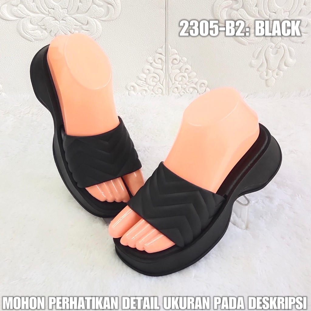 Sandal Slop Wedges Wanita 2305 B2 Sendal Karet Jelly Import Berkualitas AntiAir SDLWW