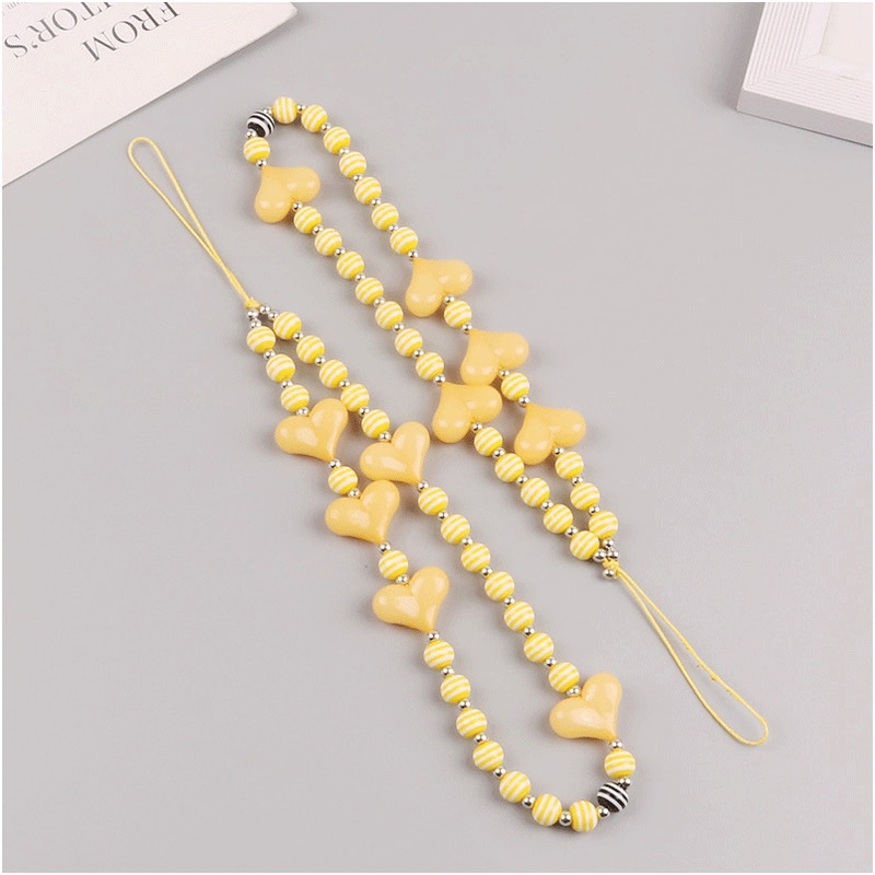 Manik-manik Bulat Bergaris Kuning Handmade Universal Phone Strap Untuk iPhone Untuk Samsung Untuk OPPO Untuk VIVO Untuk Huawei Untuk Redmi Untuk Xiaomi Case DIY Gelang Rantai