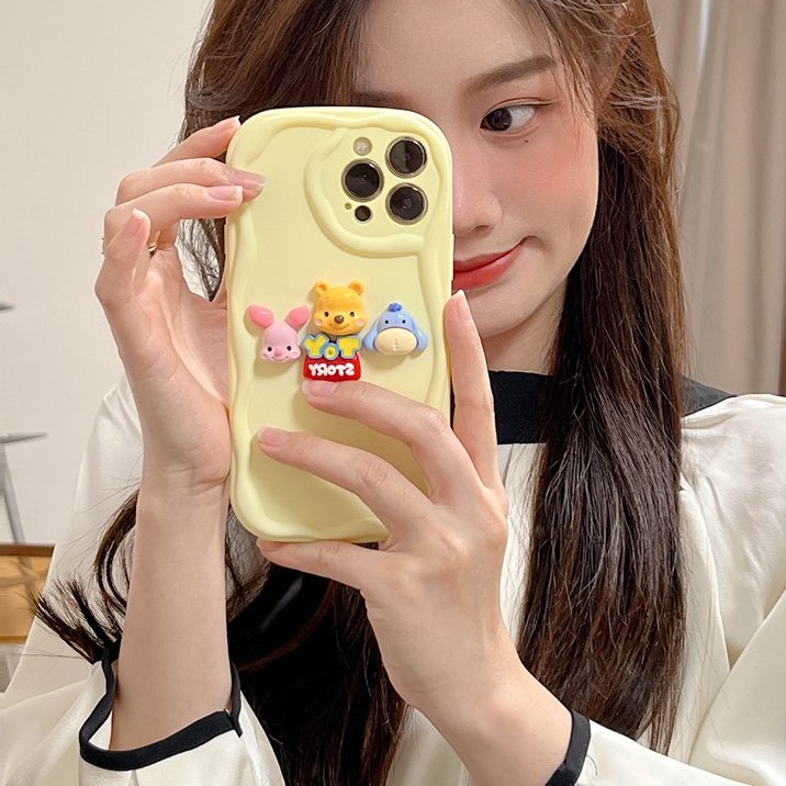 Macaron Yellow Wave Winnie Bear Doll Soft Silicon Case HP iP iPhone 6 6S 7 8 14 + Plus SE 2020 2022 X XS XR 11 12 13 Pro Max Girl Woman Casing