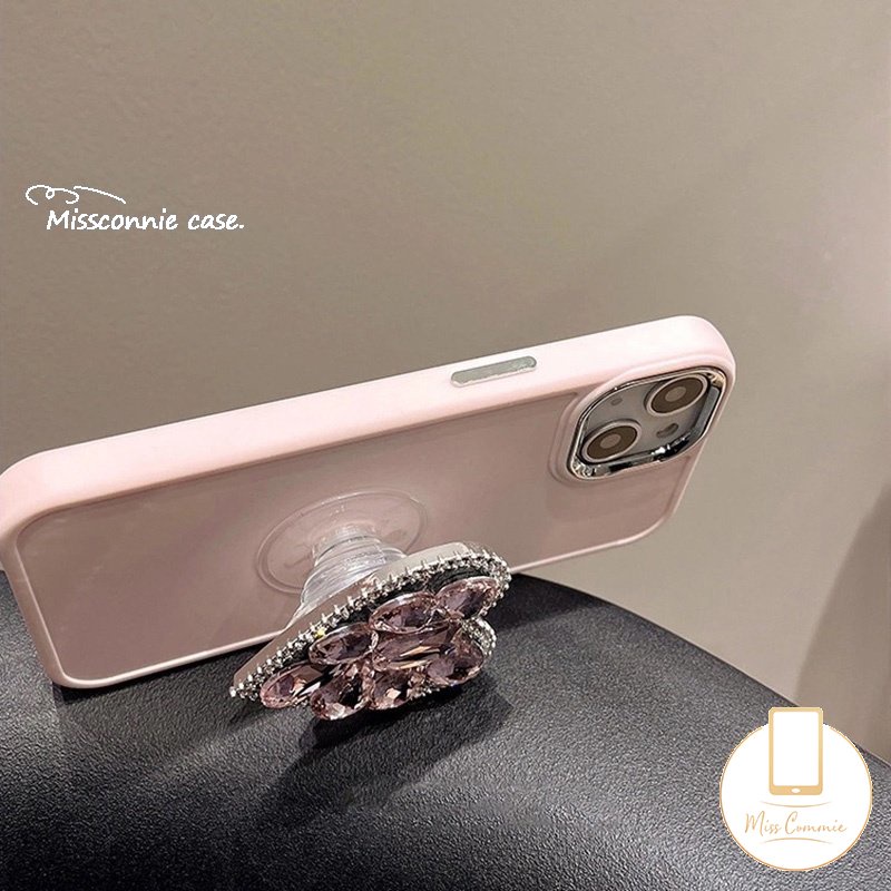 IPHONE Casing Ponsel Bingkai Lensa Logam Plating Mewah Kompatibel Untuk Iphone11 14 13 12 Pro MAX 7plus X XR 78 Plus XS MAX Simple Warna Macaron Soft Cover Dengan Braket Cinta Hati Berlian