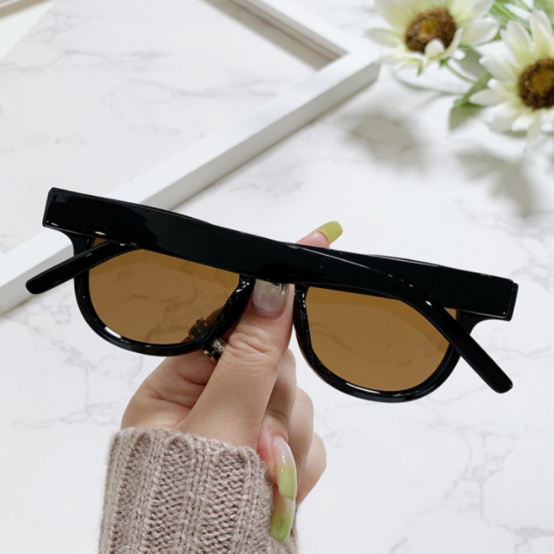 Vintage Hitam Frame Kacamata Lensa Coklat Untuk Pria Wanita Unisex Retro Sunglass UV400 Perlindungan Kacamata Matahari Shades Eyeglasses