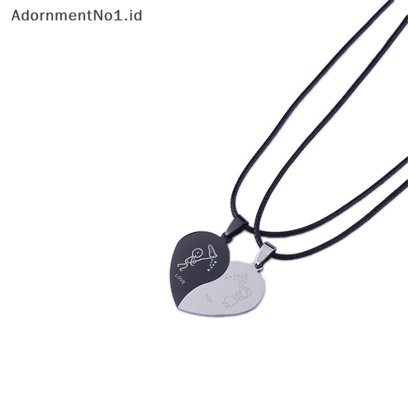 [AdornmentNo1] 1pasang Fashion pencocokan kalung kreatif kucing hati bentuk jahitan Stainless Steel liontin kalung persahabatan pasangan perhiasan