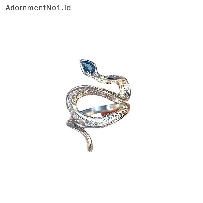 [AdornmentNo1] Gothic berlian imitasi terbuka ular cincin Adjustable hewan cincin reptil untuk pria wanita Fashion Punk cowok cewek hadiah perhiasan ulang tahun