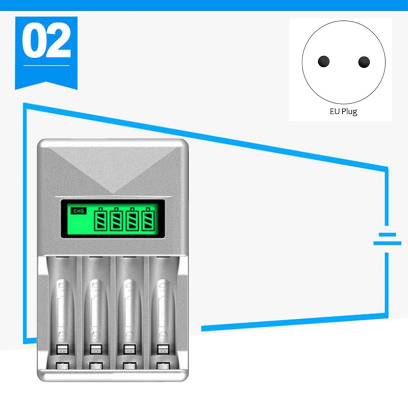 Pengisi Daya Baterai dengan Pengisi Baterai Cerdas 4 Slot untuk Layar LCD Baterai Isi Ulang AA / AAA NiCd NiMh