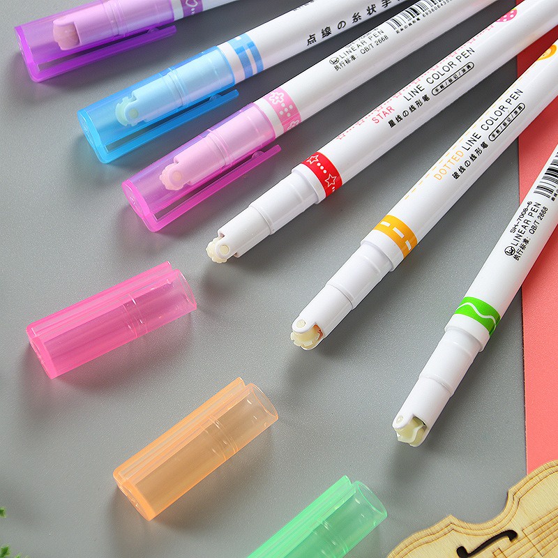 6pcs Color Liner Pensil Pen Pena Garis Rol Warna Bermotif GN-ST0115