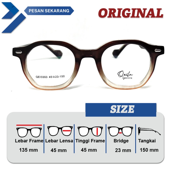FRAME KACAMATA PRIA / WANITA ORIGINAL QEILA 3303 SIZE 45 / FRAME PAKET