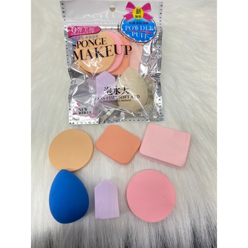 Spons Make Up Set 6 IN 1 Beauty Blender Sponge Bedak Isi 6 Pcs Powder Puff Foundation Makeup Puff Wajah/ MULTIFUNGSI BEAUTY BLENDER