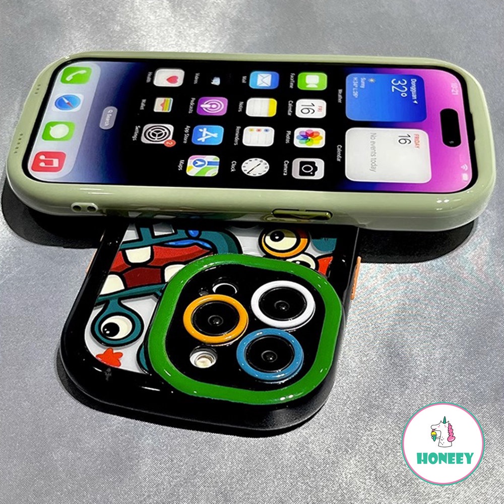 Korea Lucu Kartun Monster Warna Ponsel Case Kompatibel Untuk 14 Pro Max 11 12 13 Pro Max Shockproof Kawaii Lembut Penutup Belakang