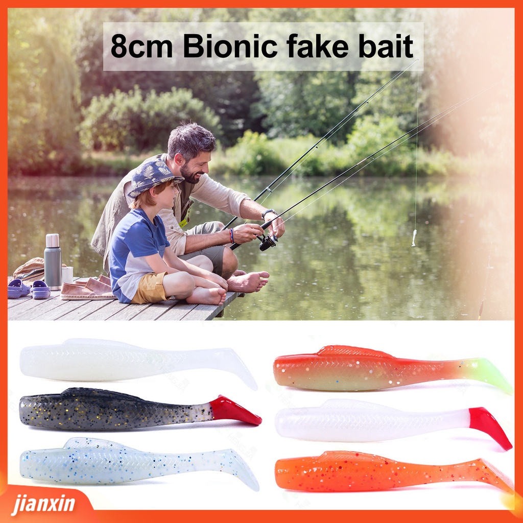 (In Stock) 6Pcs /Set 8cm Plastik T Tail Fake Lure Umpan Ikan Imitasi Lembut Bionic Fishing Tackle