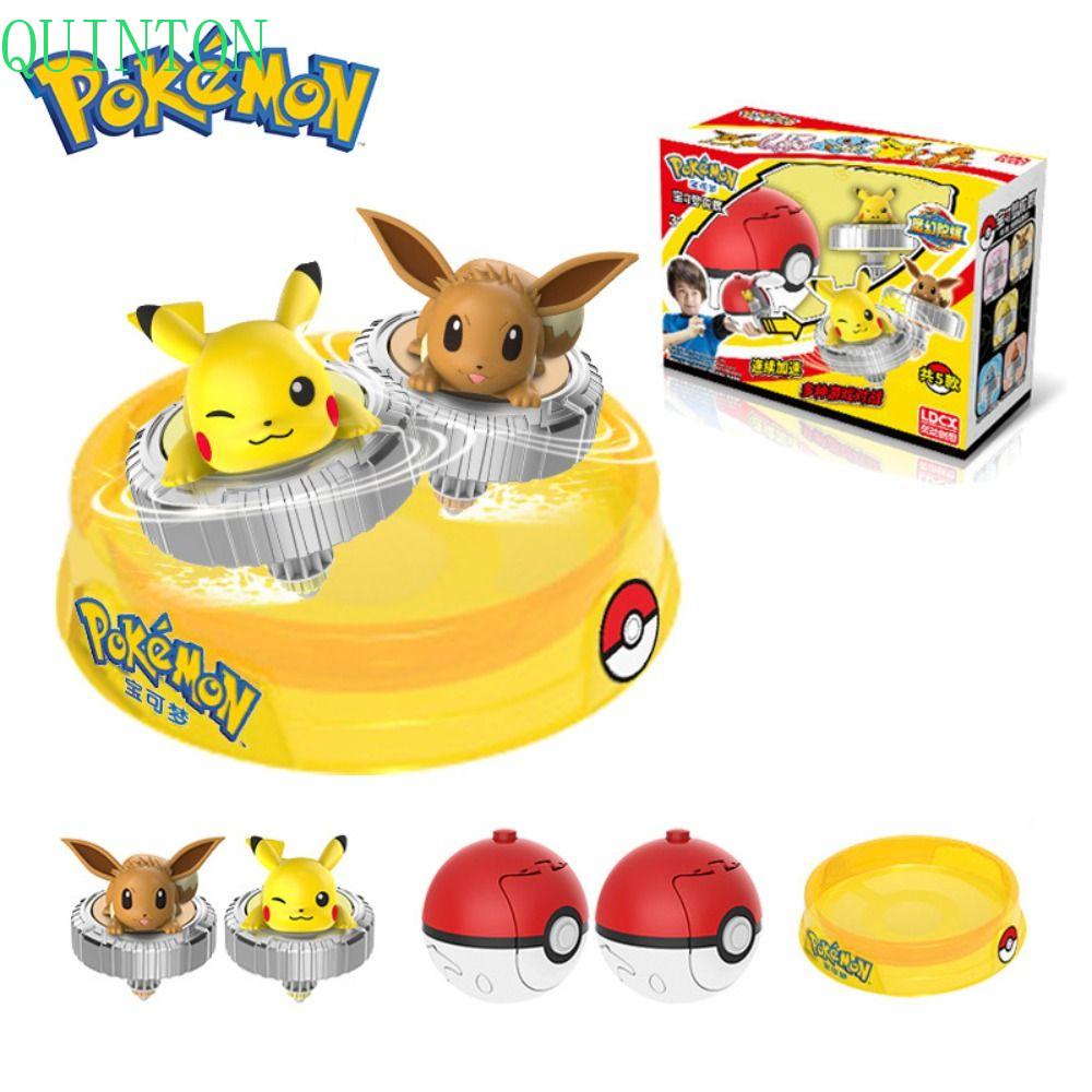 QUINTON Pokemon Rotary Gyro Hadiah Liburan Kartun Berputar Permainan Battle Game Interaktif Metal Gyro Toys Rotating Gyro Toy Pokemon Action Figure