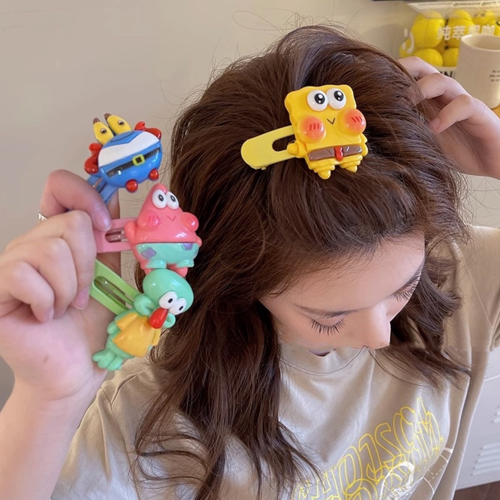 Douyin Dengan Gaya Yang Sama Lucu SpongeBob SquarePants Bintang Besar Kartun Klip Samping Girly Heart Fun Large Hairpin Aksesoris Rambut Siswa