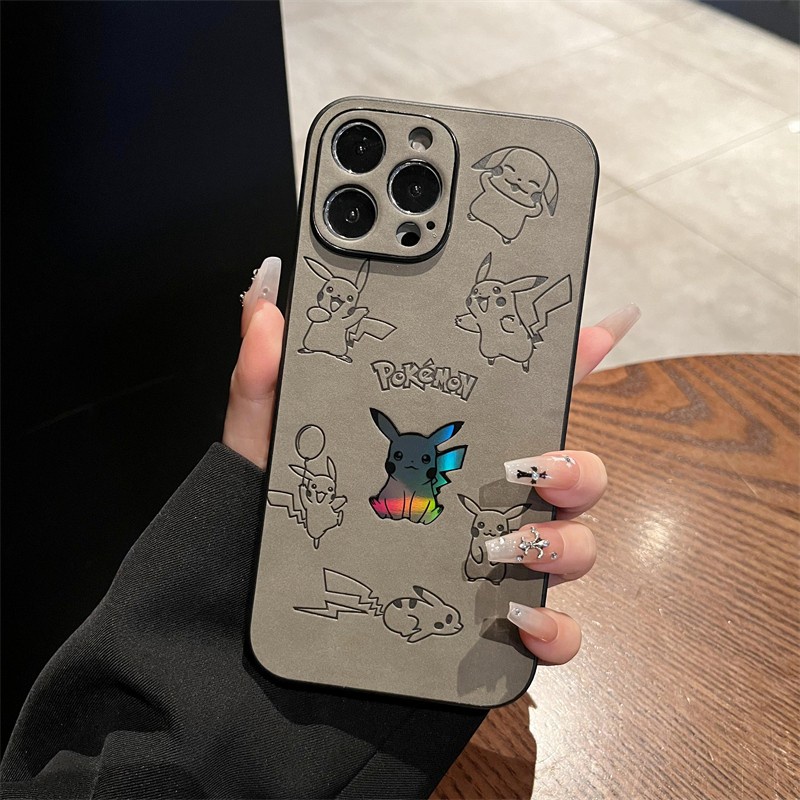 Baru!! Pikachu Laser Hitam Abu case Ponsel Untuk Iphone 7Plus 8Plus X XR XS Max11 12 13 14 pro max READY Laser fashion Merek Seri Kulit Iphone Casing Ponsel