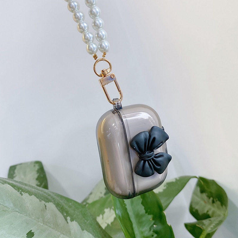 3d Busur Lembut Transparan TPU Nirkabel Bluetooth Earphone Pelindung Shockproof Case Cover Dengan Rantai Manik-Manik Mutiara Untuk Airpods 1 2 3 PRO PRO2