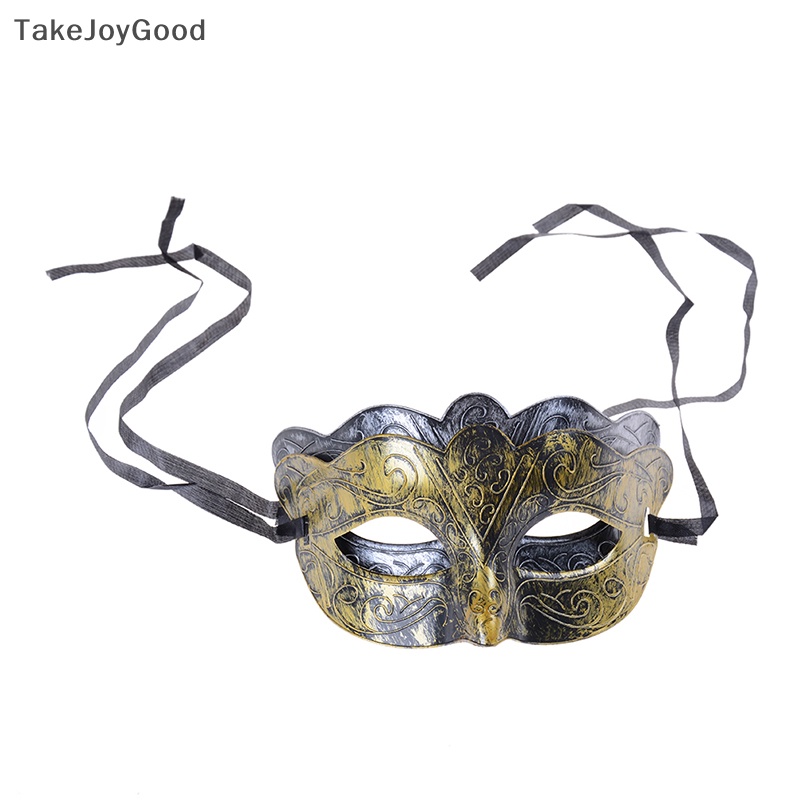 Takejoygood Masker Bola Pesta Topeng Retro Pria Halloween Antik Silver Gold Venetian Mardi Gras Masquerade QWP