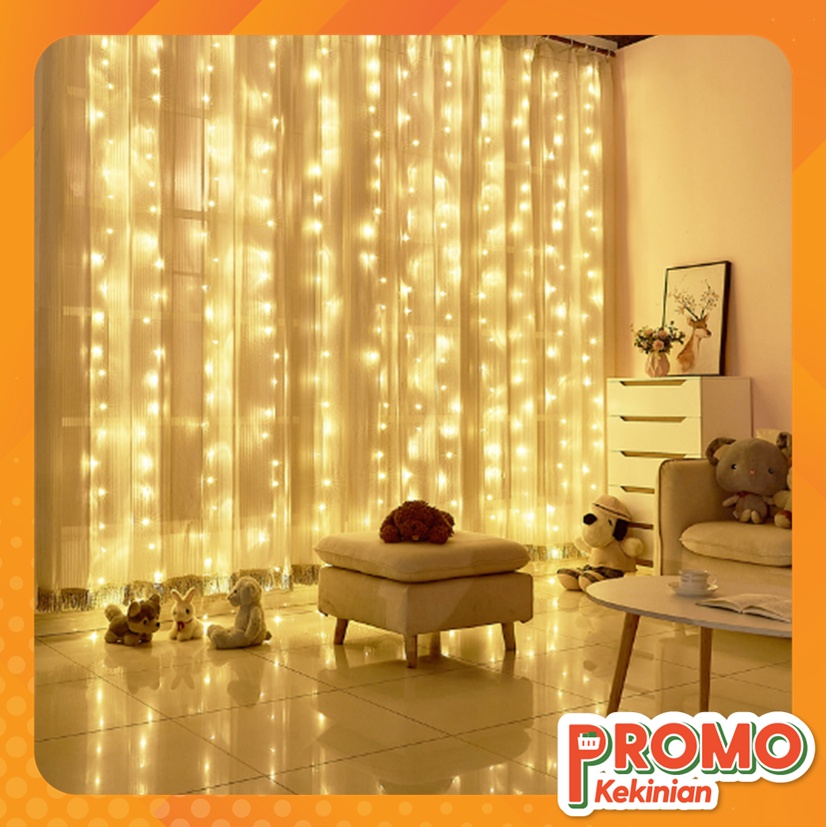 PROMO KEKINIAN - L5834 Tumblr Tirai Lampu Hias Warna Warni  / Lampu Tirai LED Tirai Putih / Biru / U