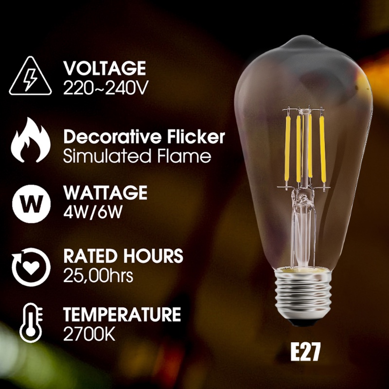 Bohlam Vintage Edison Clear Glass/Bohlam Lampu Filament Aluminium Pengganti/ Perlengkapan Lampu Dekorasi Cafe Halaman Rumah