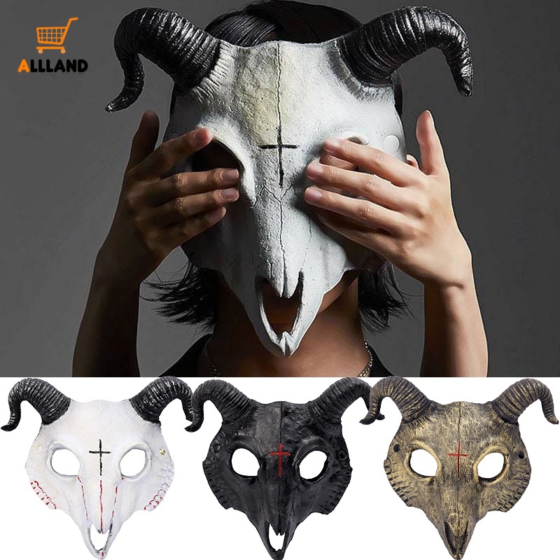 Topeng Horror Kambing Tengkorak Halloween/ Topeng Hewan Setan PU Berkualitas Tinggi/ Pesta Karnaval Cosplay Roleplay Props