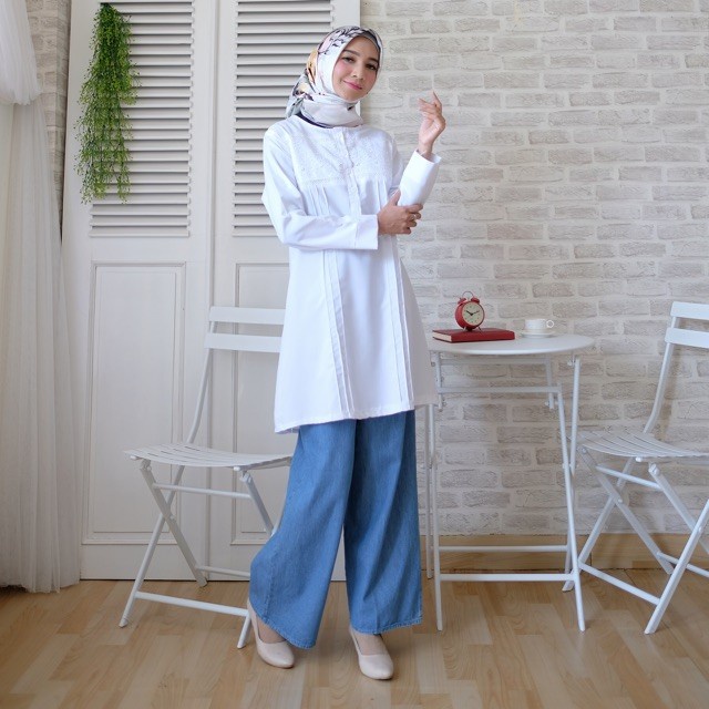 New Diskon Style tunik putih muslim atasan tunik baju tunik putih atasan tunik putih wa - Putih, M