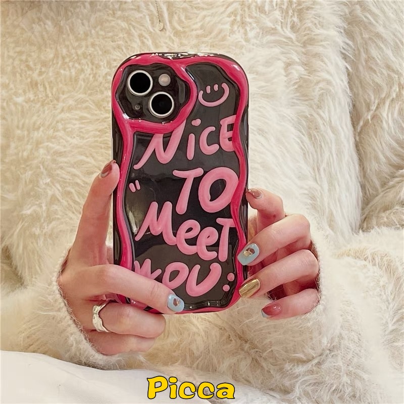 IPHONE Case Huruf Doodle Lucu Kompatibel Untuk Iphone11 12 14 13 Pro Max 7Plus 7 6s 6 8 Plus Se2020 XR X XS Max Graffiti Huruf Inggris Sederhana 3D Tepi Melengkung Bergelombang Lembut Penutup Belakang