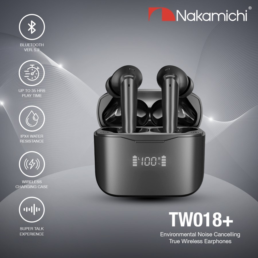 NAKAMICHI Headset TWS Bluetooth Wireless TW018ENC Plus / TW018ENC+ Earphone Earbuds LED Display Wireless Charging