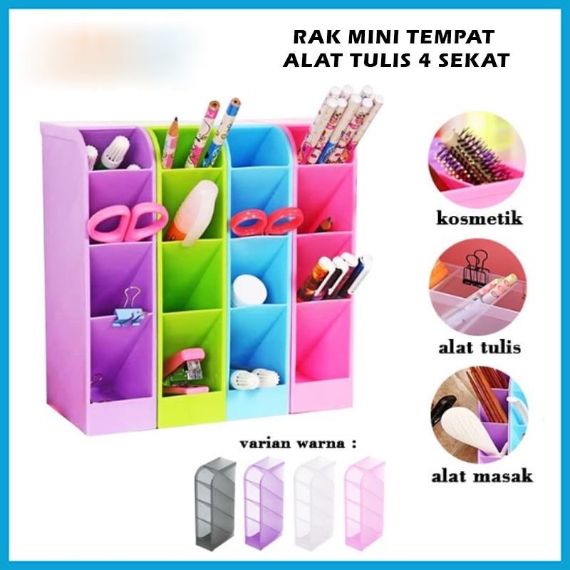 RAK MINI 4 SEKAT TEMPAT PENYIMPANAN ATK PENA PENSIL PULPEN GUNTING SENDOK KOTAK ORGANIZER TEMPAT ALAT TULIS MEJA KERJA BELAJAR REMOTE AC TV KIPAS NRUSH MAKE UP KOSMETIK DASI KAOS KAKI CELANA DALAM UNDERWEAR SERBAGUNA