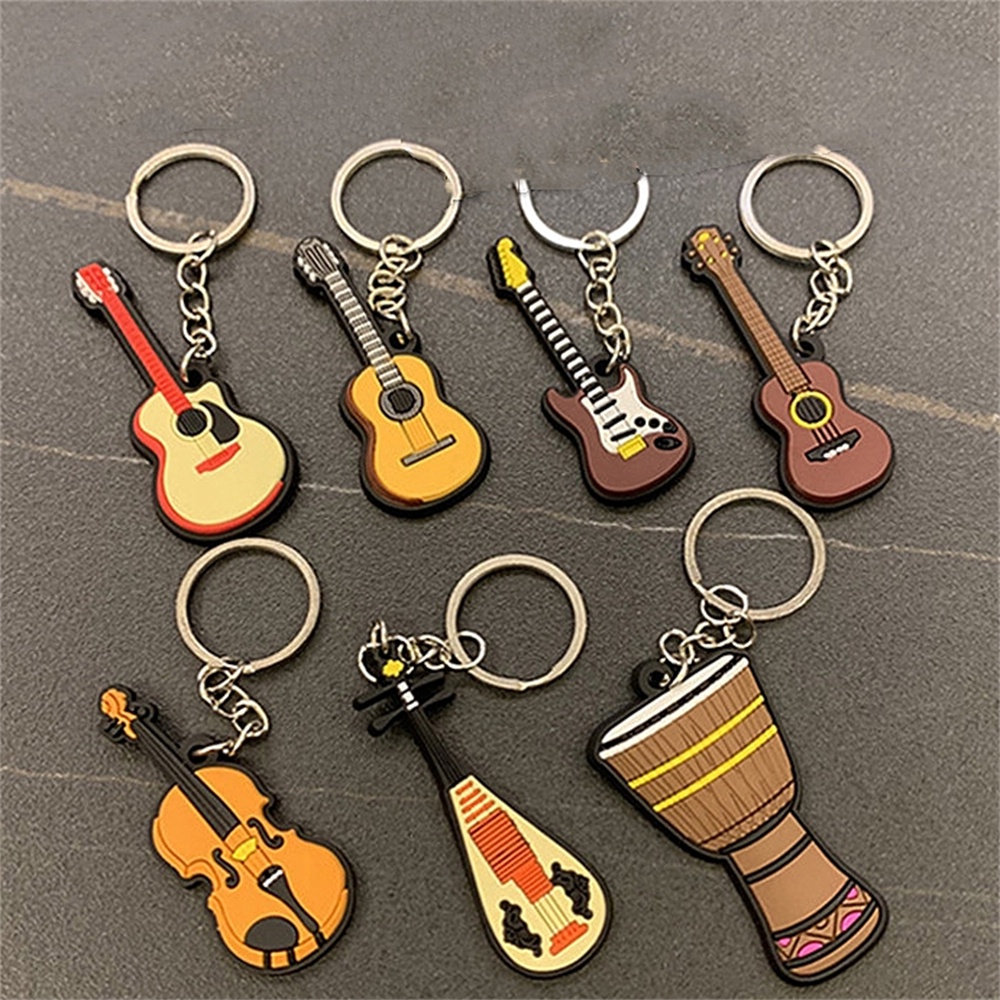 Kreatif Alat Musik Gantungan Kunci Trendi Gitar Biola Saxophone Silikon Keyrings Untuk Pria Wanita Gantungan Kunci Mobil Aksesoris