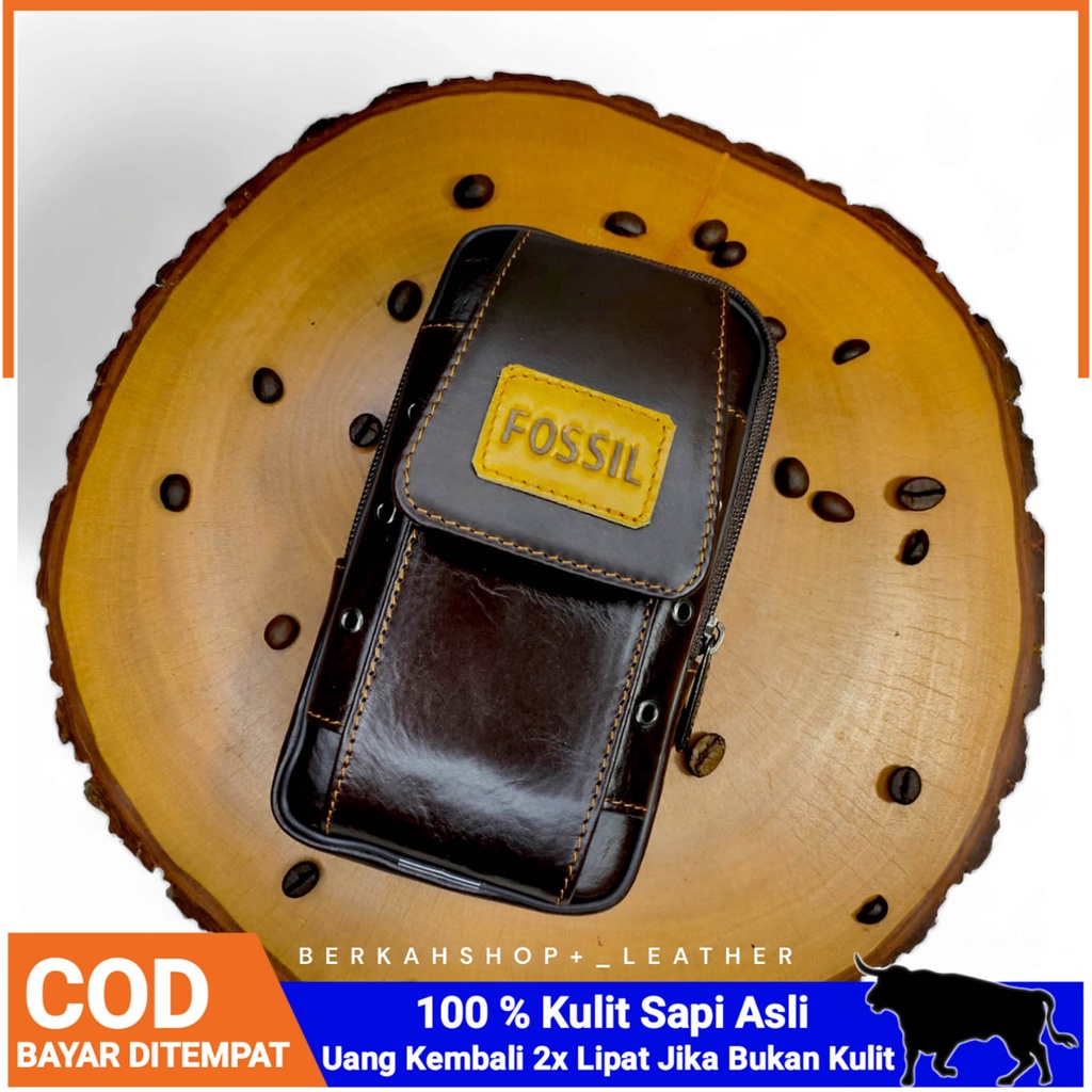 Dompet Sarung Tempat Hp Pinggang Kulit Pria Cowok Doble 2 Slot Ukuran 6,5 - 6,7 Inci Kulit Sapi Asli