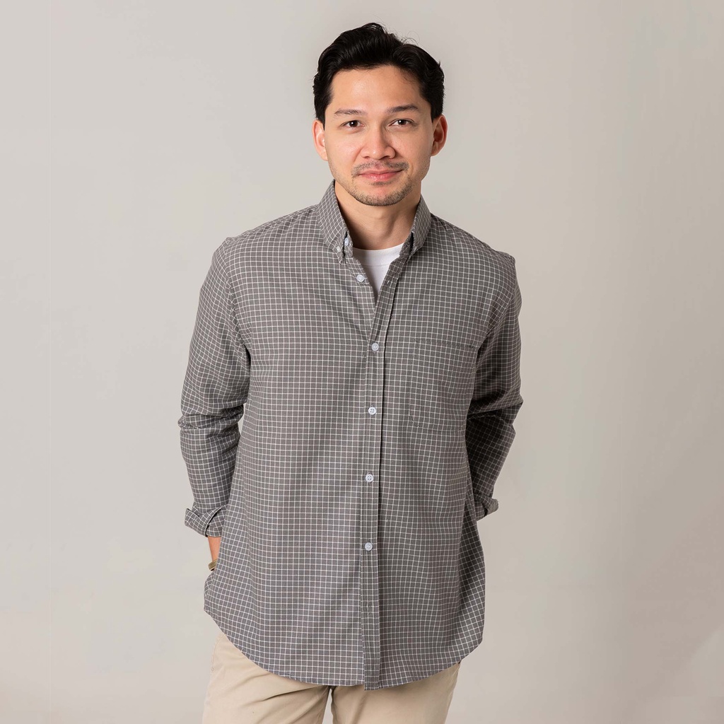 Kemeja Kotak Garis Pria WOODCUTTER Plaid Basic Shirt - Grey Abu Lengan Panjang