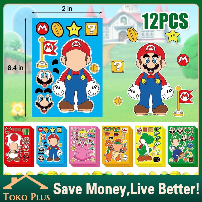 

12Pcs Kartun Mario Teman Anak Anime DIY Puzzle Stiker Orang Tua-Anak Puzzle Interaktif Buku Pegangan - Stiker Graffiti Kartun Super Mario DIY