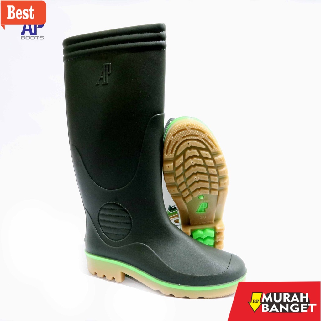 Boot pria terbaru- AP 2003 GREEN 40-43 - SEPATU BOOT SAFETY KARET -  AP BOOTS