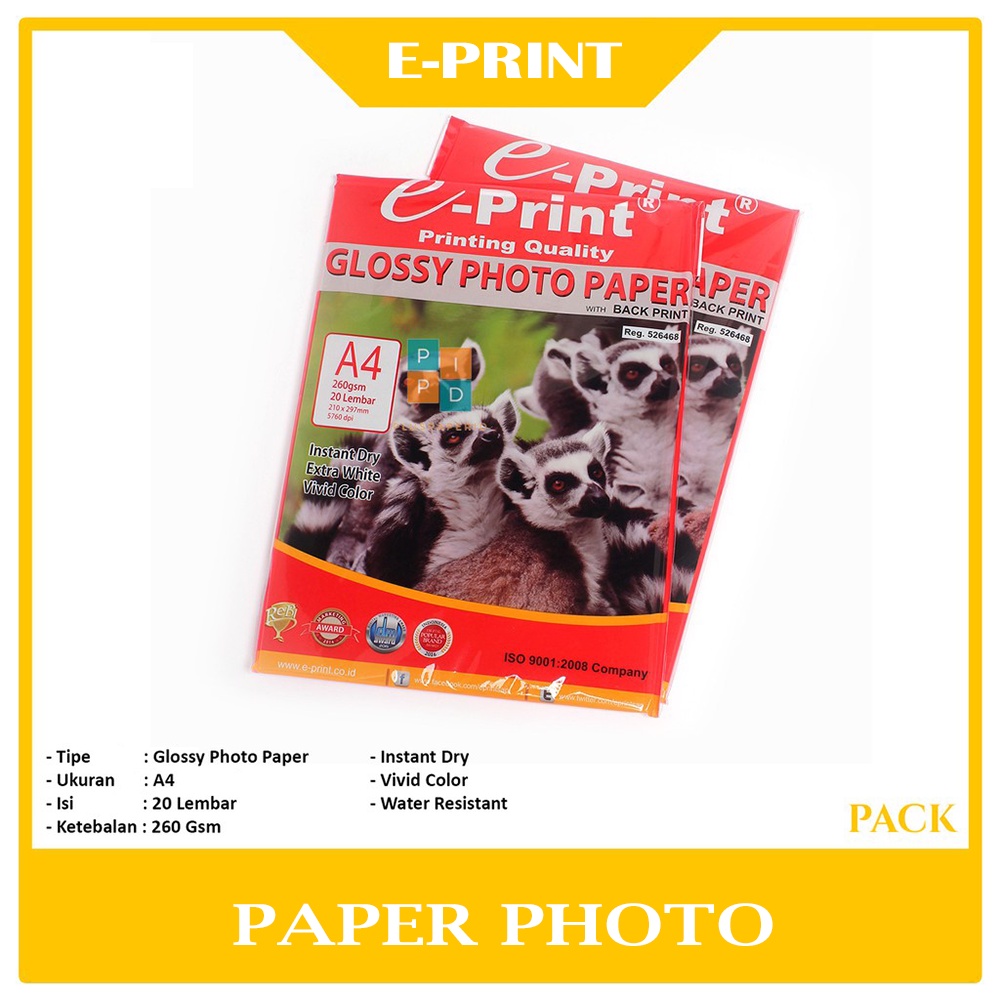 

E-PRINT - Glossy Photo Paper Glossy A4 260gsm - Pack