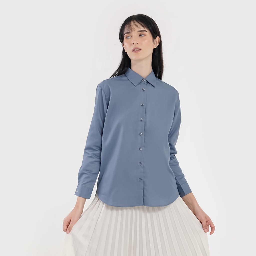 Merche Pakaian Wanita Kemeja Basic Cotton Dusk Blue