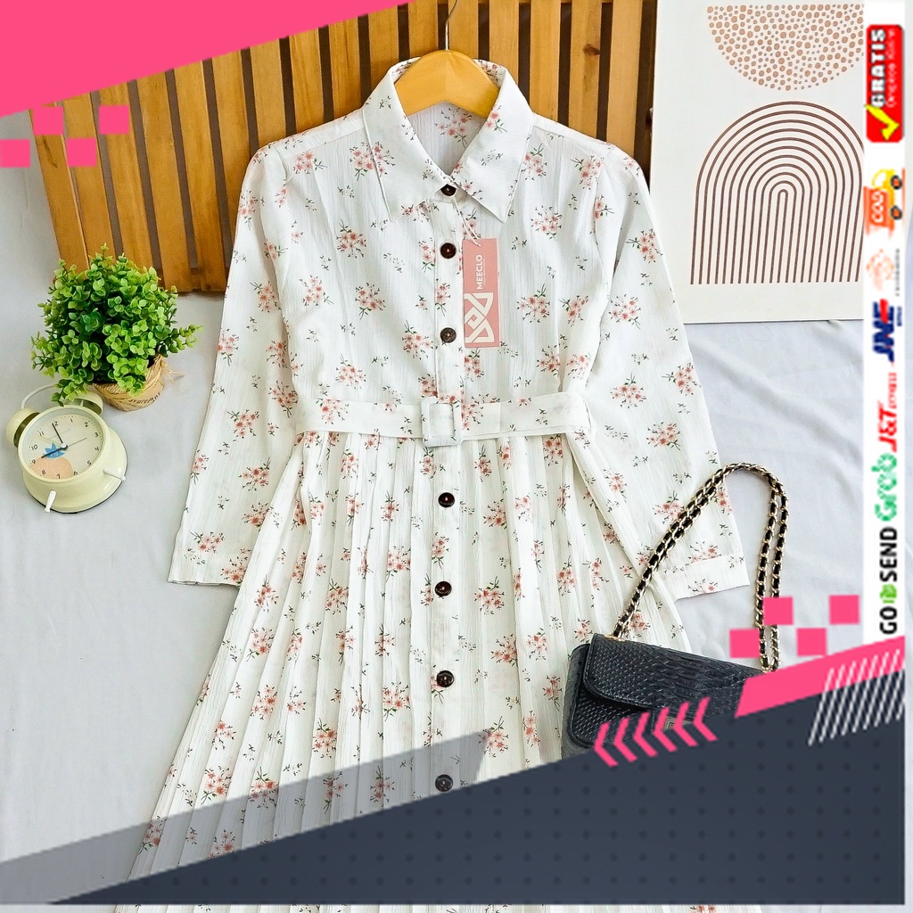 BAJU GAMIS MODEL BARU TERMURAH STYLE TRENDY /PIONEE DRESS PLISKET CRINKLE KOREA MOTIF BUNGA BY MEECL