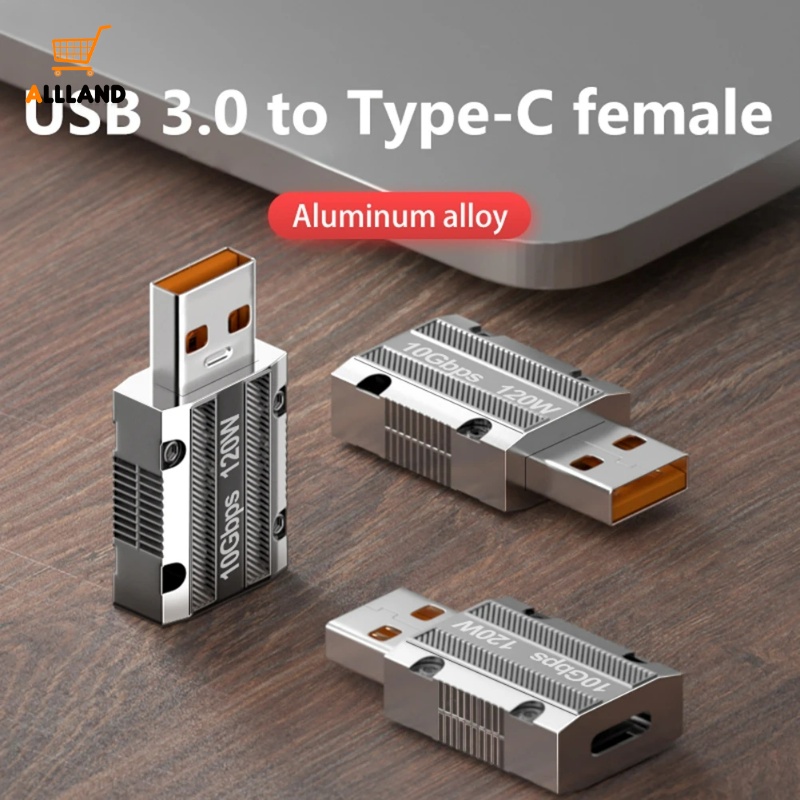 Adaptor Pengisian USB3.0 Ke Tipe-C/Adaptor Mini 10Gbps 120W Kecepatan Tinggi/Zinc Alloy Dengan Lubang Kunci Untuk Laptop Tablet Ponsel