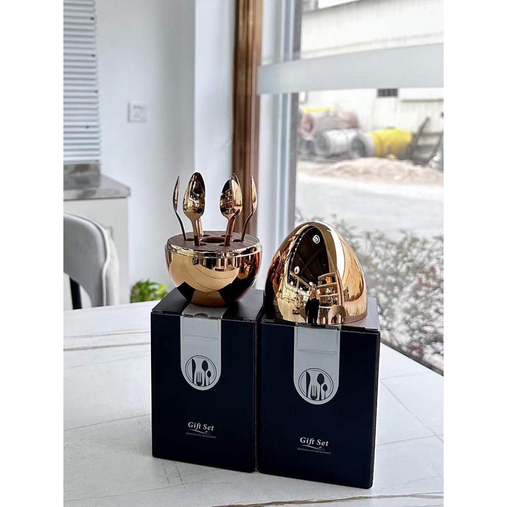 KINGSBAKEWARE Sendok Motif Telur Mini Sendok Dessert Kecil Sendok Egg Gold