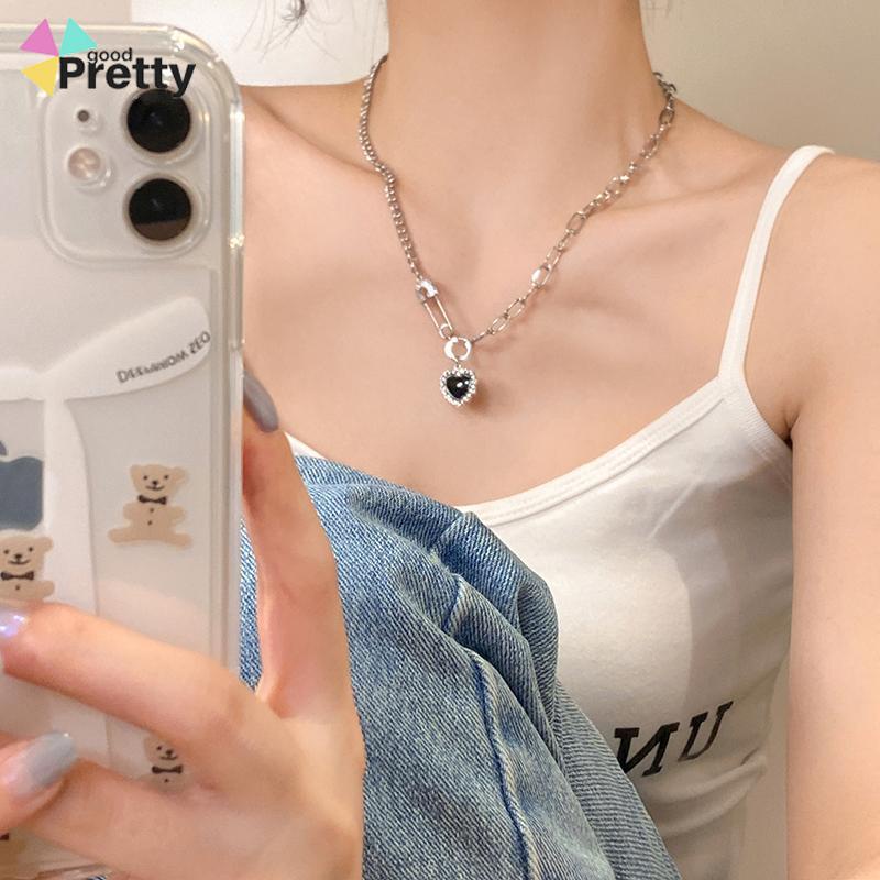 Kalung Titanium Love Hitam Korea Retro Hip Hop Gaya Necklace Aksesori Fashion - PD