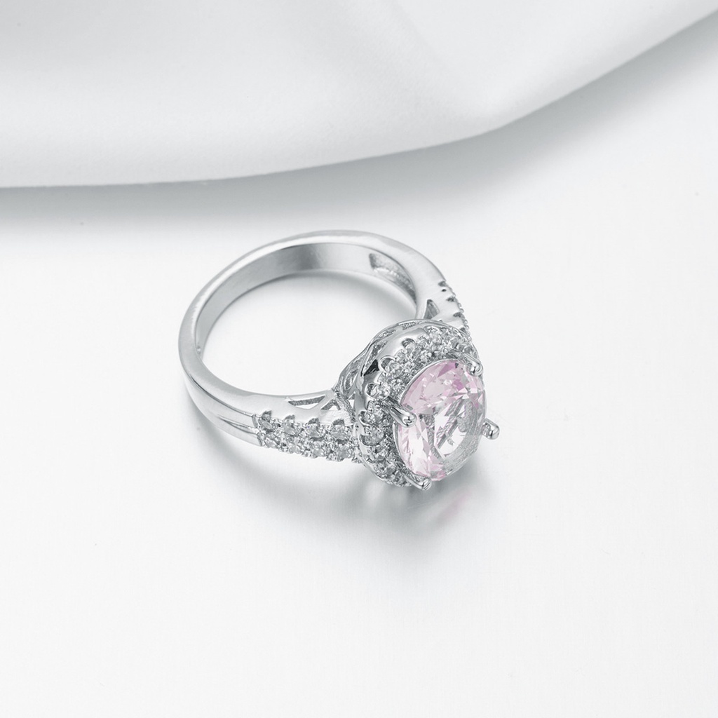 Goldkingdom Fashion Perhiasan Aksesoris Ready Stock Baru Merah Muda Kristal Berlian Telur Cincin Occidental Wanita Merah Muda Berlian Engagement Handpiece