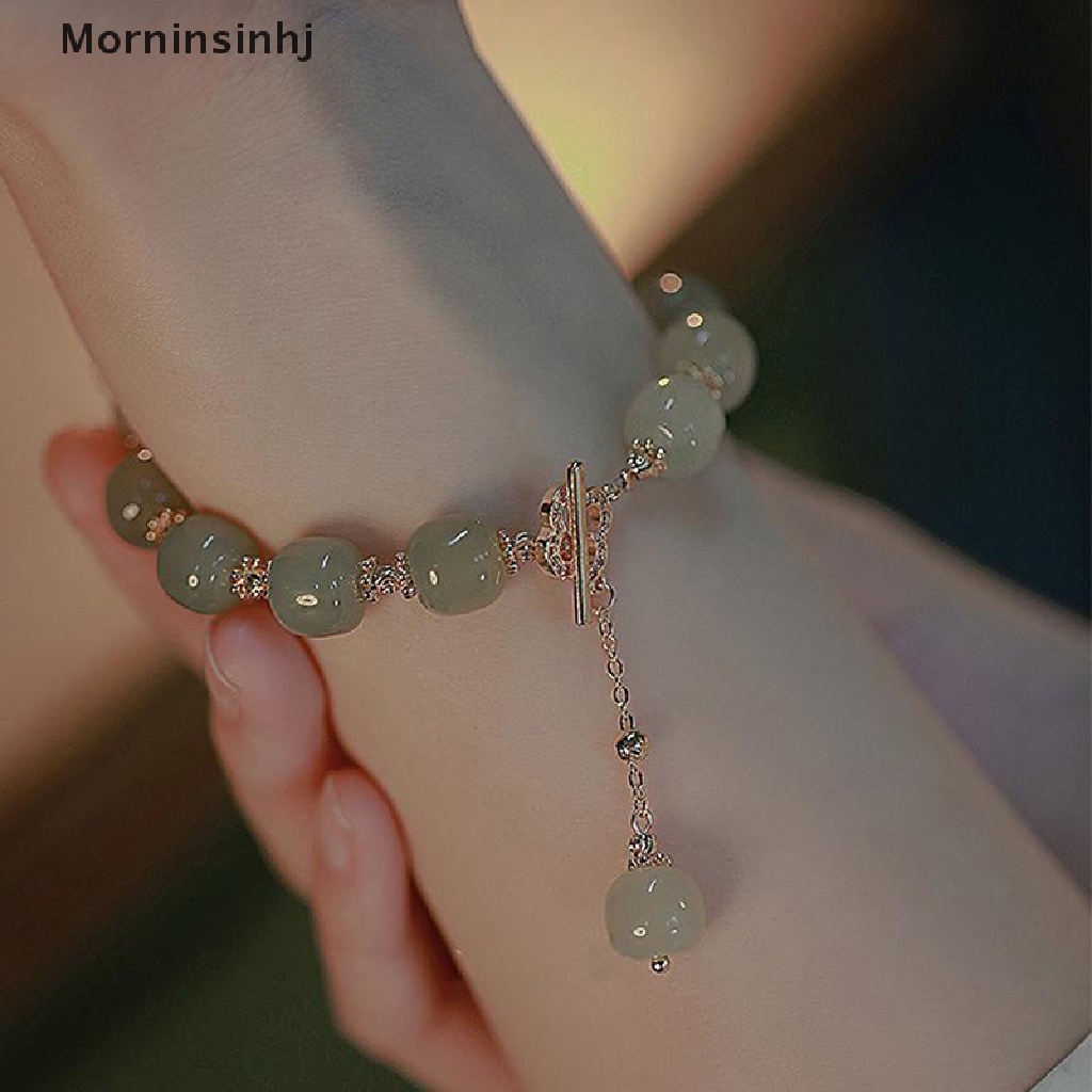 Mornin Vintage Cahaya Imitasi Hetian Jade Beaded Charm Gelang Pesta Kasual Mutiara Zirkon Perhiasan Fashion Untuk Wanita Hadiah id