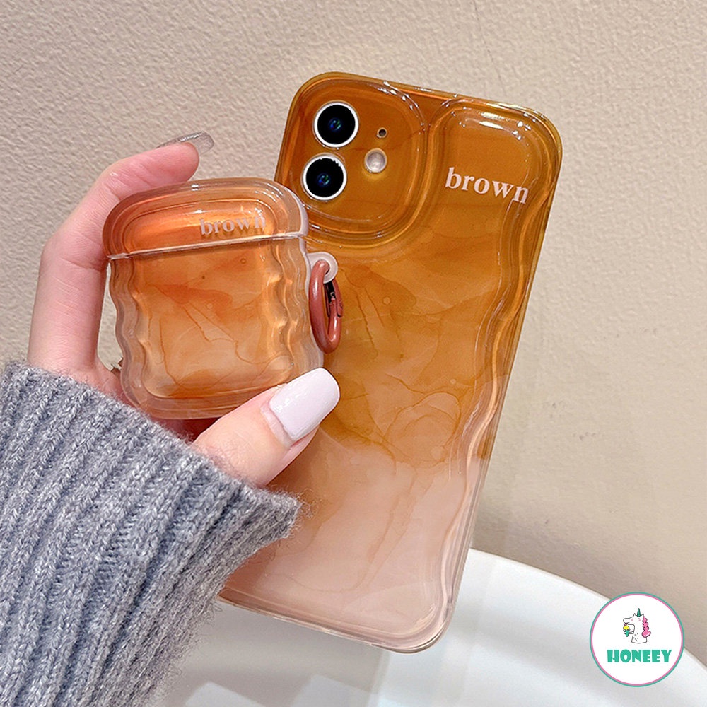 IPHONE Retro Brown Halo Case Untuk Iphone11 12 13 14 Pro Max Amber Airpods1 /2 /3 pro2 Pelindung Airbag Drop-proof Lembut Fashion Cover