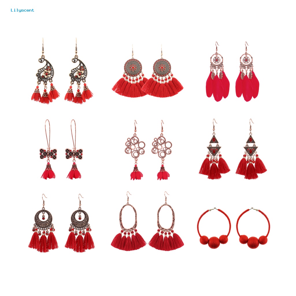 Lilyscent 1pasang Anting Menjuntai Bahan Alloy Untuk Pesta Wanita Anting Menjuntai Gaya Retro