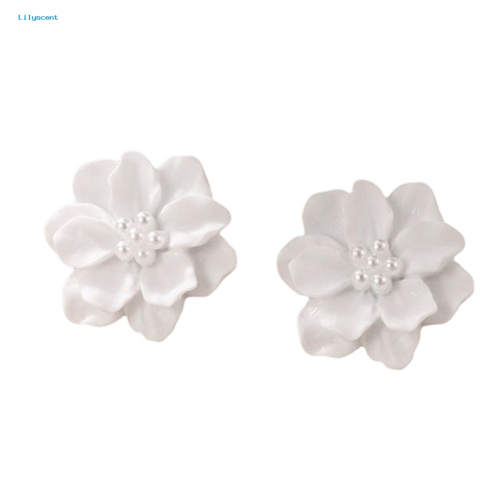 Lilyscent 1pasang Anting Pejantan Indah Untuk Perjamuan 3D Hiperbole Bunga Mutiara Imitasi Ear Studs Anti-Alergi