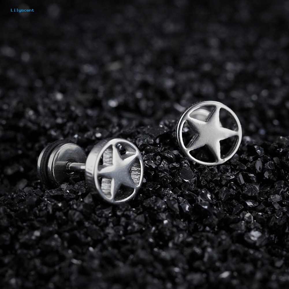 Lilyscent Wanita Pria Pasangan Stainless Steel Berongga Bintang Barbel Anting Punk Ear Studs