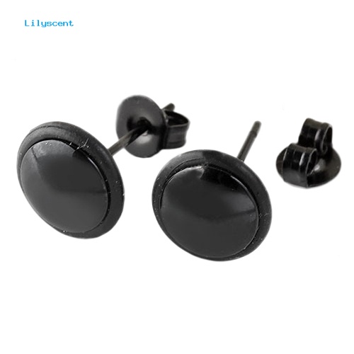 Lilyscent 1pasang Anting Stud Telinga Stainless Steel Bulat Hitam Fashion Pria Wanita