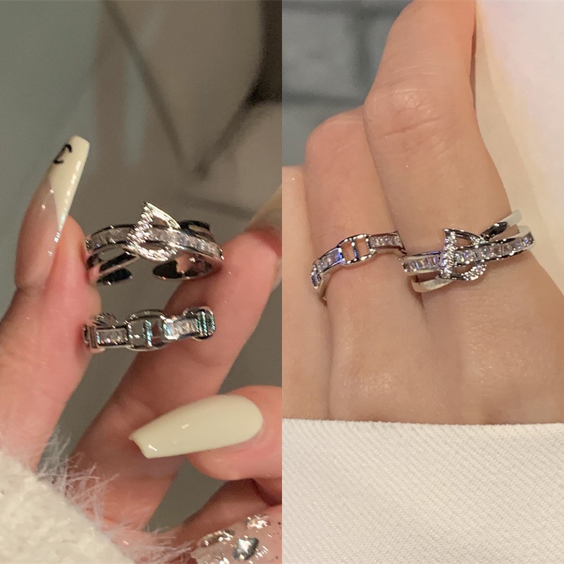 Korea Gaya Baru Huruf D-Shaped Berlian Imitasi Niche Design Trendy Fashion Ring