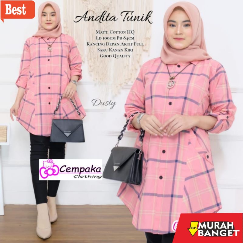 Tunik jumbo terbaru untuk wanita- Kamila Tunik Kotak/Tunik katun/Tunik jumbo/Tunik premium