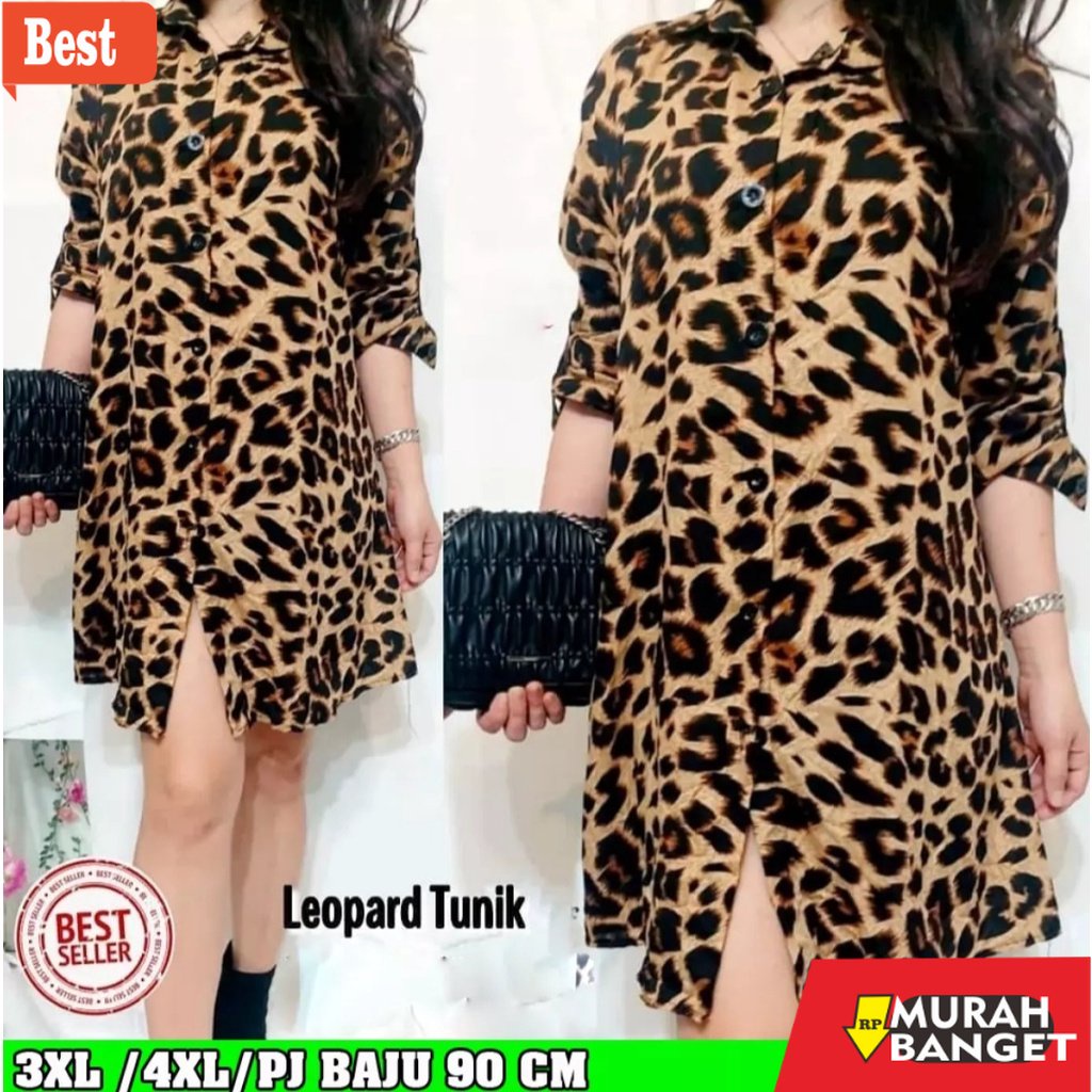 Tunik jumbo terbaru untuk wanita- Kekinian 2021 Long Tunik Motif Leopard Jumbo Big Size Over Size Bi