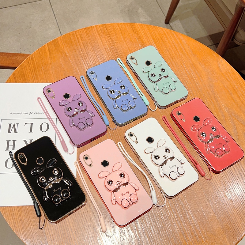 Andyh Case Handphone Untuk Huawei Y6 2019 Y9 2019 Y9 Prime2019Kartun Lucu Kelinci Kecil Tepi Lurus Soft Shell Mengirim lanyard Silikon