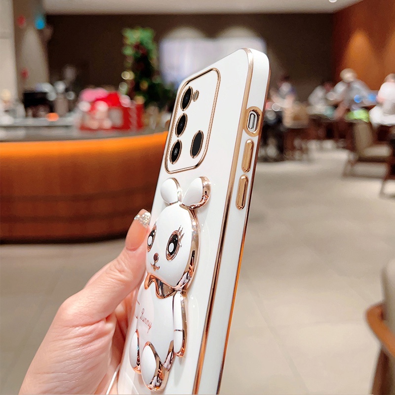 Andyh Case Handphone Untuk Infinix Tecno Spark Go 2022 Spark 8C KG5 KG5J KG5k Kartun Lucu Kelinci Kecil Tepi Lurus Soft Shell Mengirim lanyard Silikon